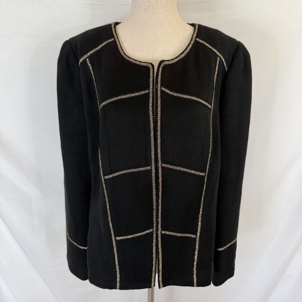 NEW Chico’s Women’s Jacket Blazer Size 2 LARGE Black Gold Tone Trim Military